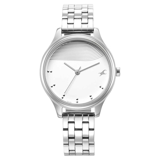 Fastrack Stunners Quartz Analog Silver Dial Metal Strap Watch for Girls 6280SM01