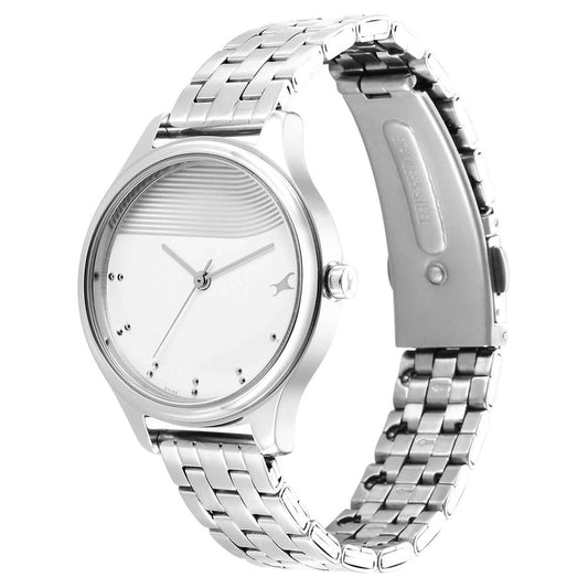 Fastrack Stunners Quartz Analog Silver Dial Metal Strap Watch for Girls