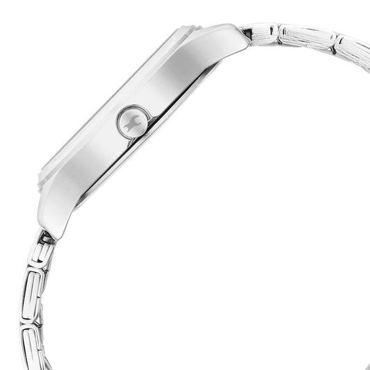 Fastrack Stunners Quartz Analog Silver Dial Metal Strap Watch for Girls