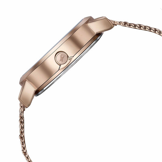 Fastrack Style Up Quartz Analog Mother Of Pearl Dial Rose Gold Stainless Steel Strap Watch For Girls