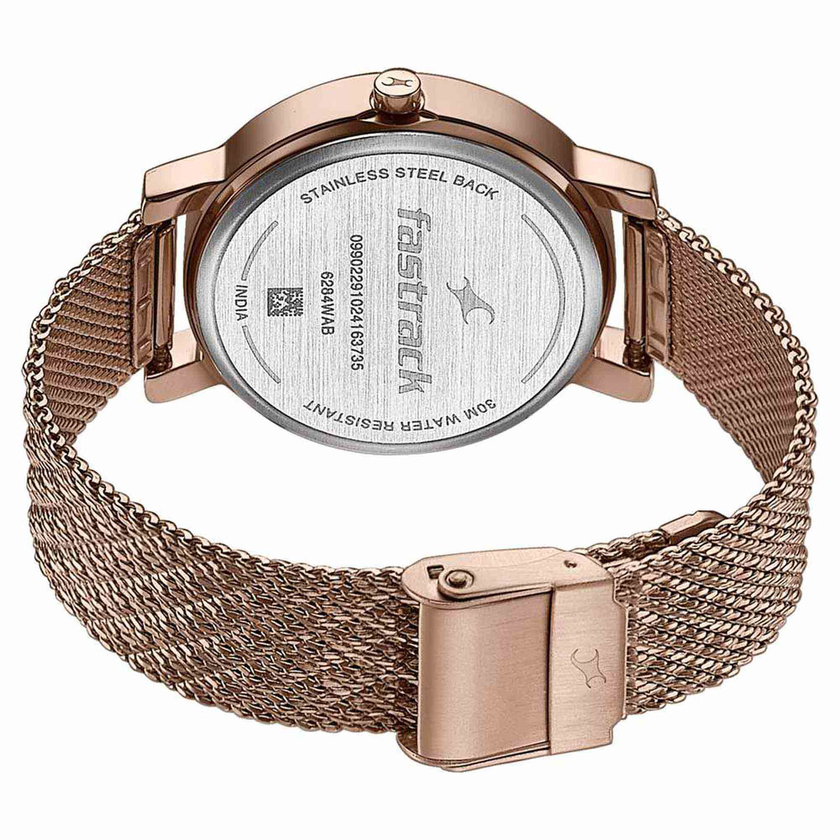 Fastrack Style Up Quartz Analog Mother Of Pearl Dial Rose Gold Stainless Steel Strap Watch For Girls