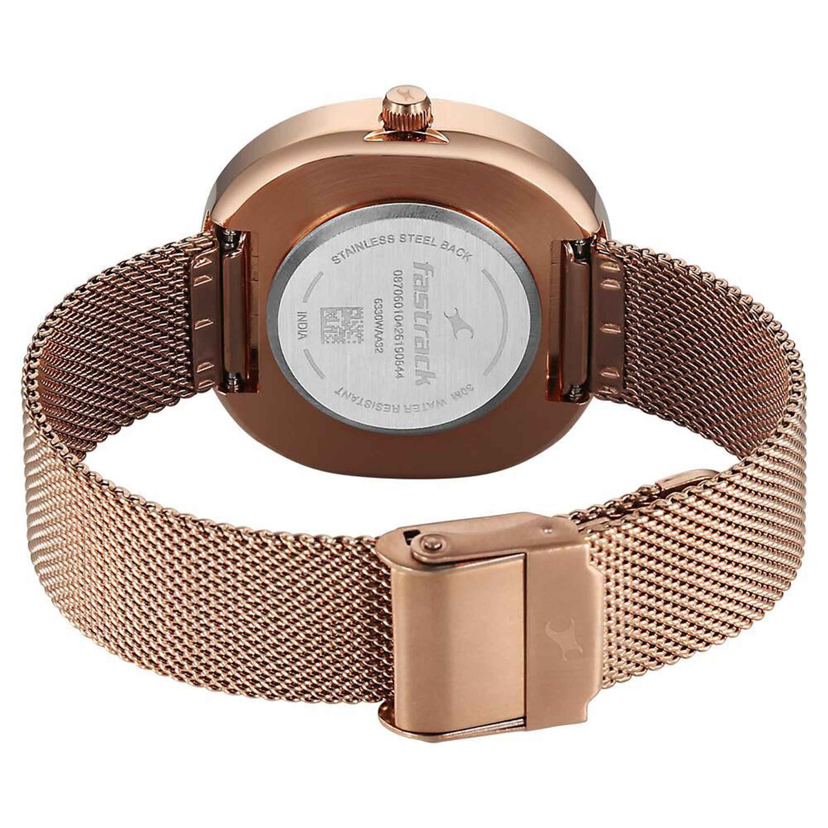 Fastrack Gelato rosegold analog mesh strap watch with Matcha green dial for Girls