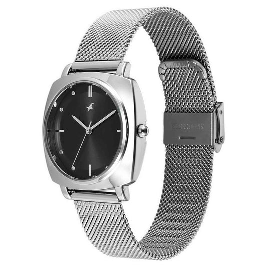 Fastrack Stunners X Quartz Analog Black Dial Stainless Steel Strap Watch For Girls