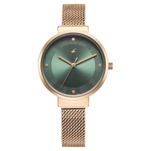 Fastrack Stunners X Quartz Analog Green Dial Stainless Steel Strap Watch For Girls