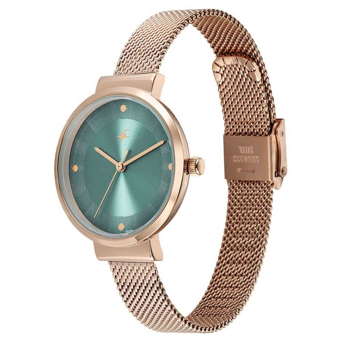 Fastrack Stunners X Quartz Analog Green Dial Stainless Steel Strap Watch For Girls