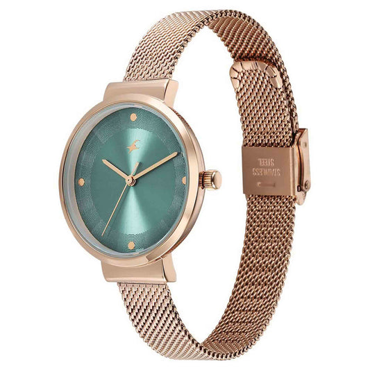 Fastrack Stunners X Quartz Analog Green Dial Stainless Steel Strap Watch For Girls