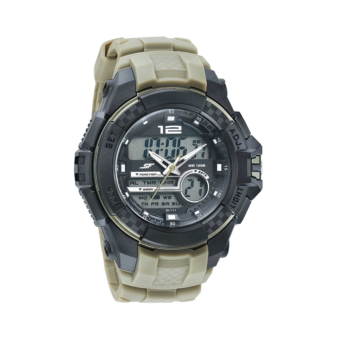 SF Carbon Series Quartz Digital Analog Digital Black Dial Green Polyurethane Strap Watch For Men