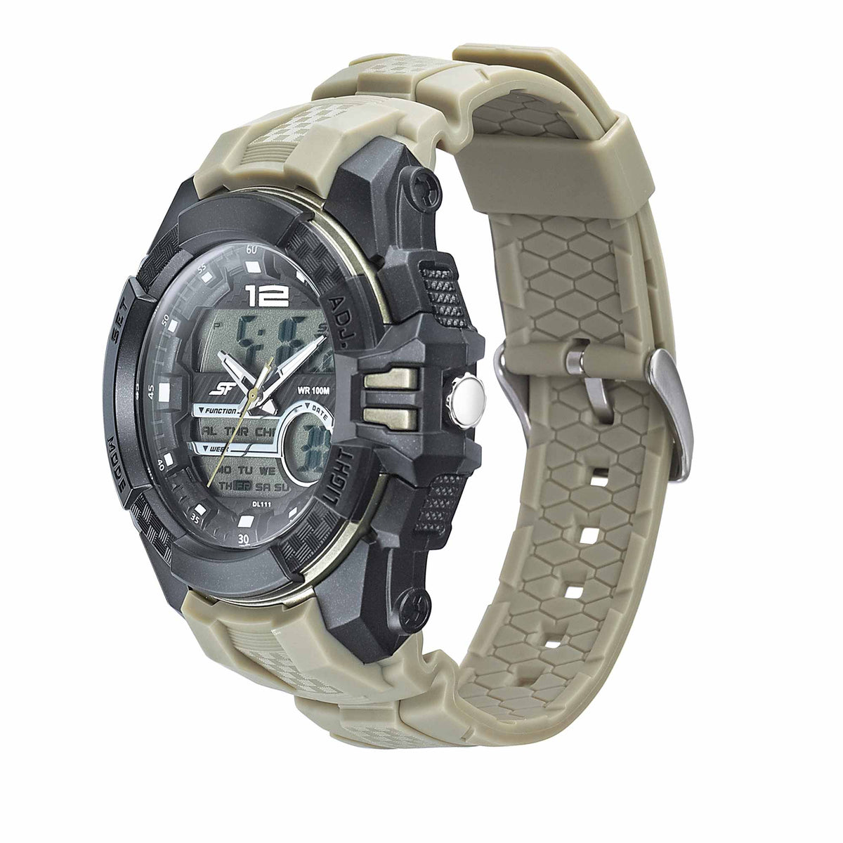 SF Carbon Series Quartz Digital Analog Digital Black Dial Green Polyurethane Strap Watch For Men