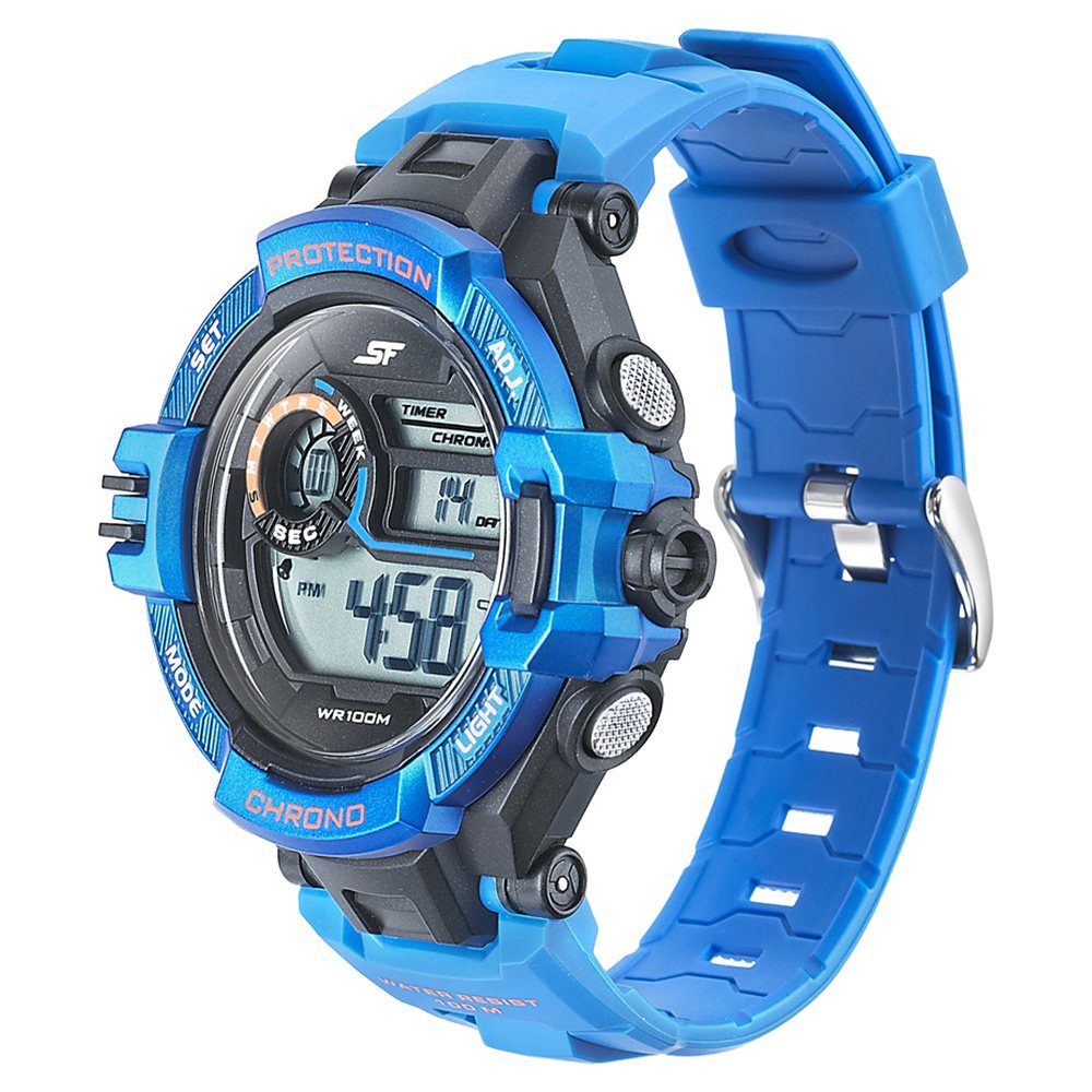 SF Digital Dial Blue PU Strap Watch for Men