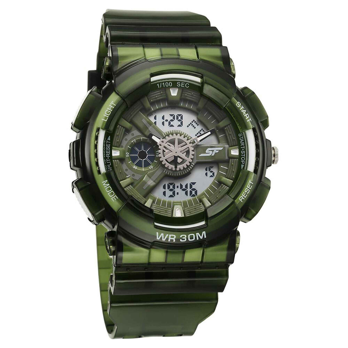 Sonata SF Spectra Quartz Digital Green Dial Translucent Green Polyether Strap Watch For Men