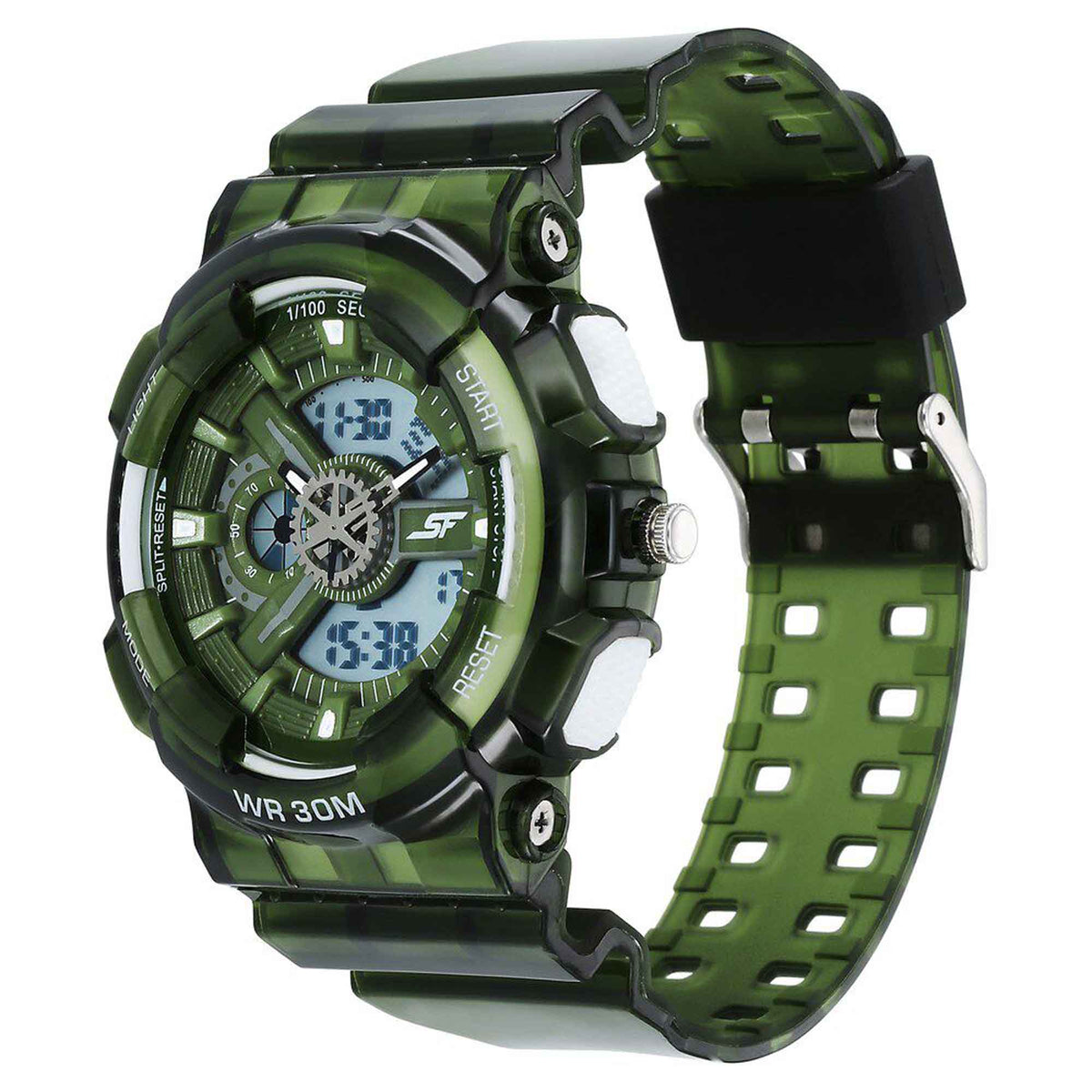 Sonata SF Spectra Quartz Digital Green Dial Translucent Green Polyether Strap Watch For Men