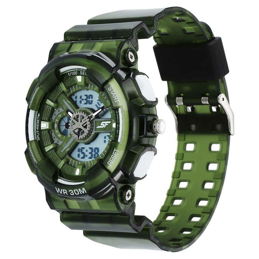 Sonata SF Spectra Quartz Digital Green Dial Translucent Green Polyether Strap Watch For Men