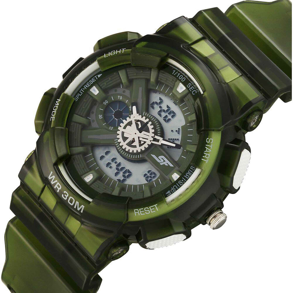 Sonata SF Spectra Quartz Digital Green Dial Translucent Green Polyether Strap Watch For Men