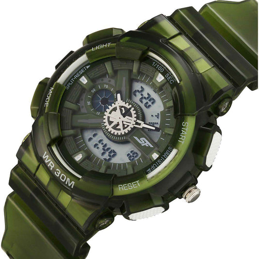 Sonata SF Spectra Quartz Digital Green Dial Translucent Green Polyether Strap Watch For Men