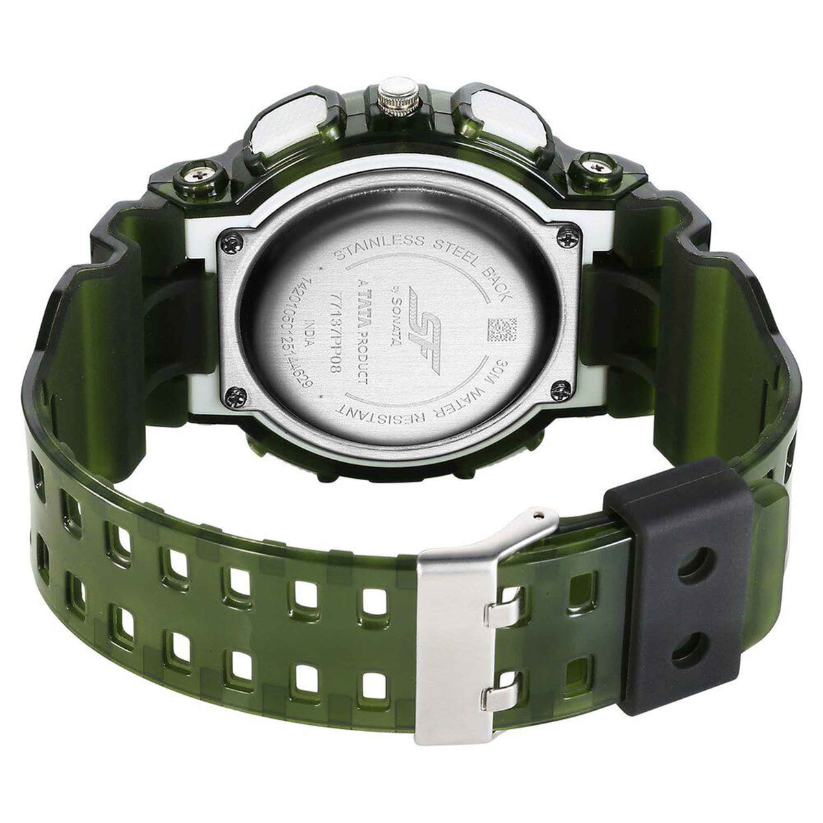 Sonata SF Spectra Quartz Digital Green Dial Translucent Green Polyether Strap Watch For Men