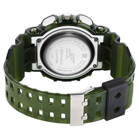 Sonata SF Spectra Quartz Digital Green Dial Translucent Green Polyether Strap Watch For Men