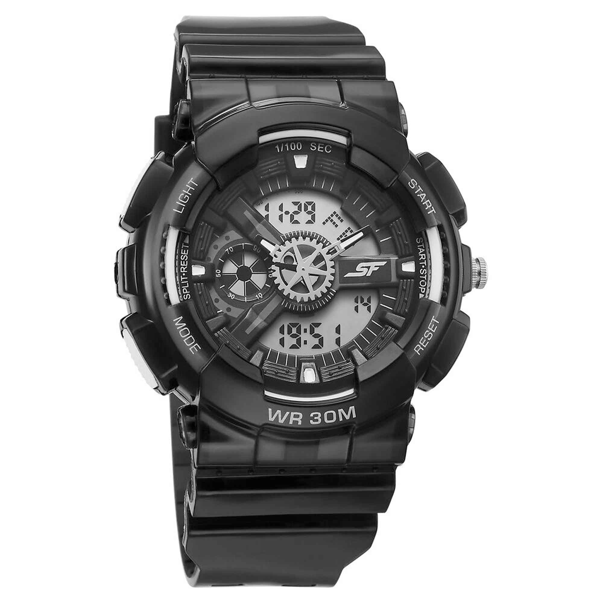 Sonata SF Spectra Quartz Digital Black Dial Translucent Black PU Strap Watch For Men