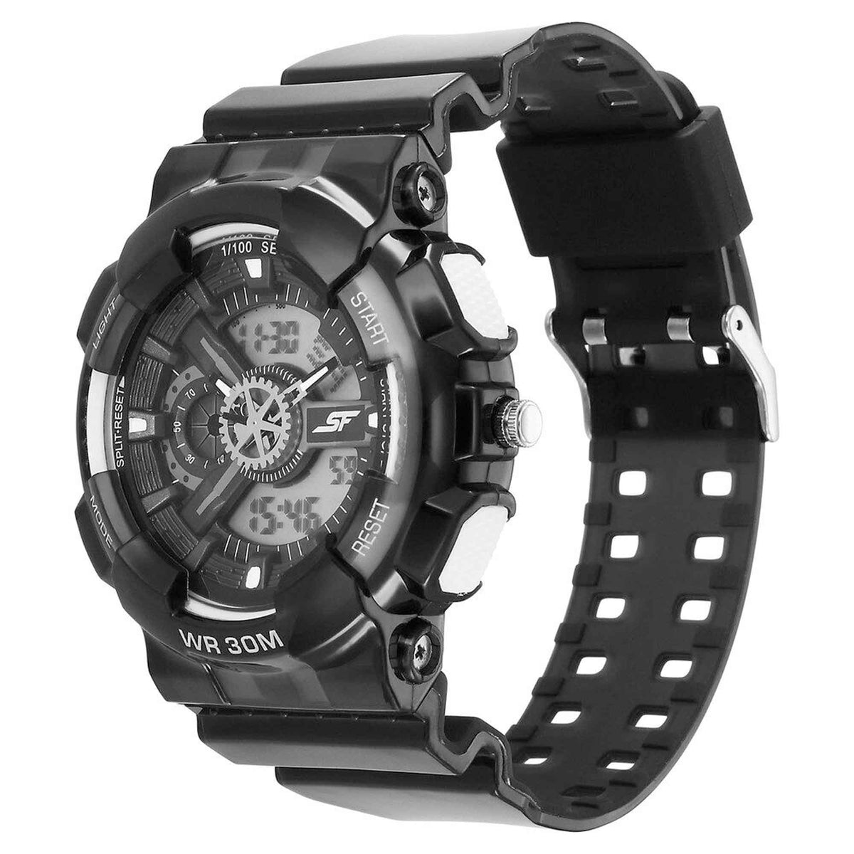 Sonata SF Spectra Quartz Digital Black Dial Translucent Black PU Strap Watch For Men