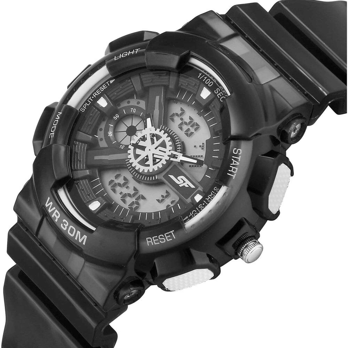 Sonata SF Spectra Quartz Digital Black Dial Translucent Black PU Strap Watch For Men
