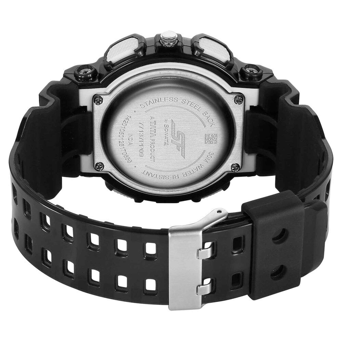 Sonata SF Spectra Quartz Digital Black Dial Translucent Black PU Strap Watch For Men