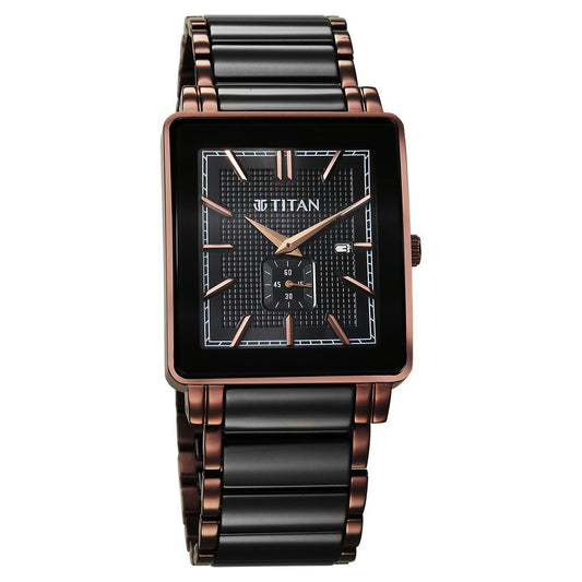 Titan Regalia Shaped Ceramic Quartz Analog with Date Black Dial Steel & Ceramic Strap Watch For Men