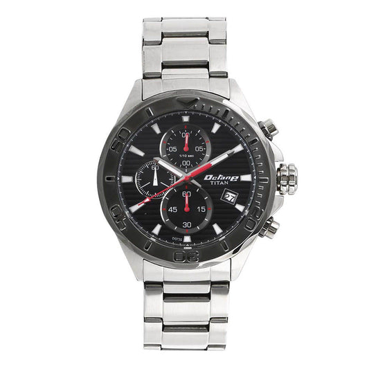 Titan Octane Black Dial Silver Stainless Steel Strap Chronograph Watch for Men
