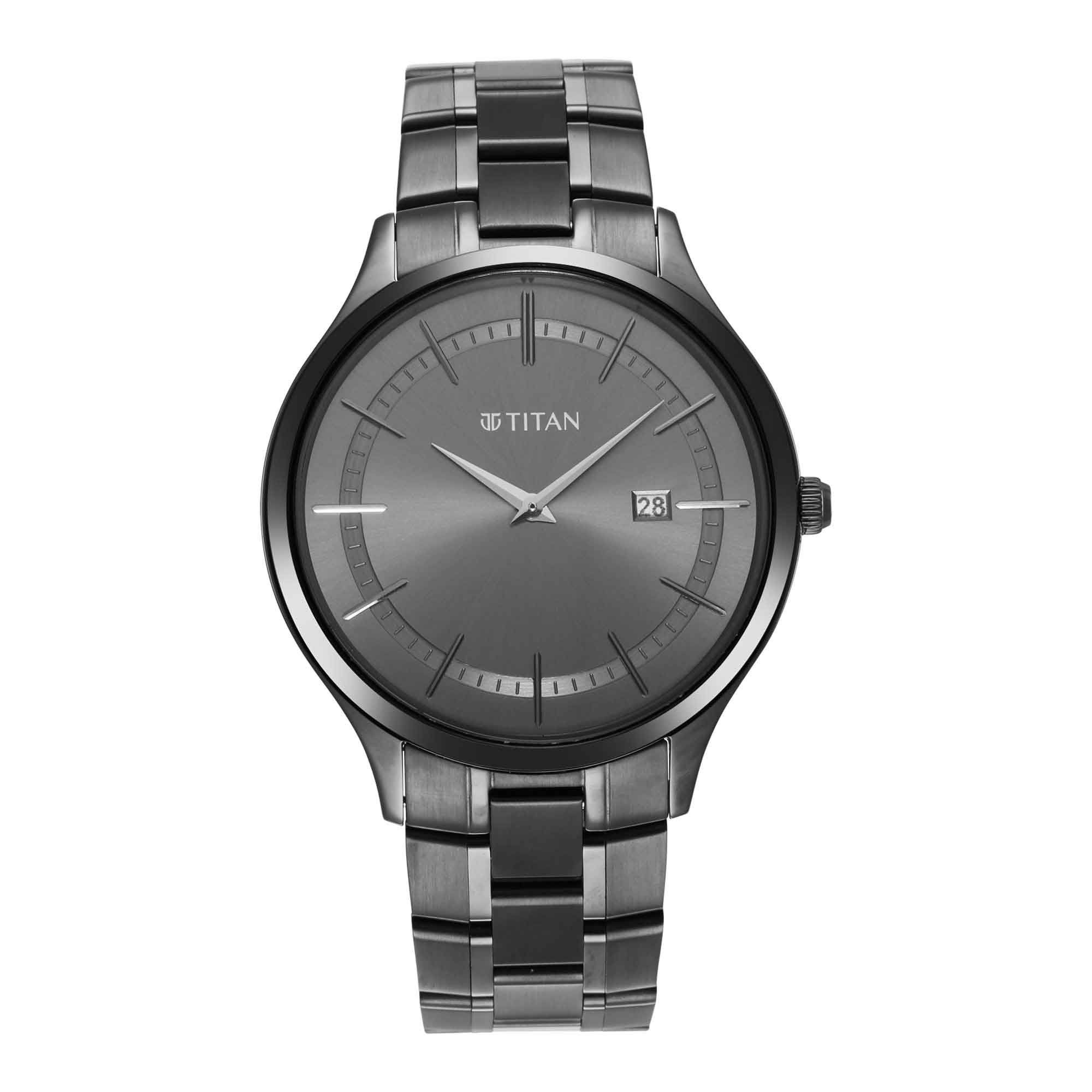 Titan Classique Slimline Anthracite Dial Analog with Date Stainless Steel Strap watch for Men