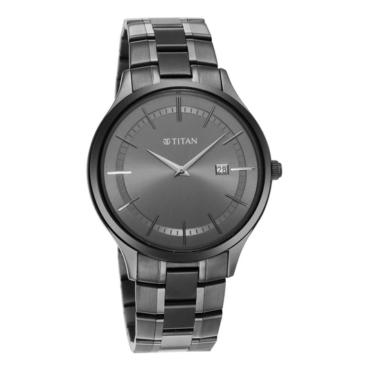Titan Classique Slimline Anthracite Dial Analog with Date Stainless Steel Strap watch for Men
