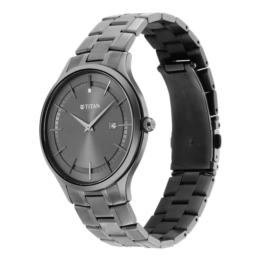Titan Classique Slimline Anthracite Dial Analog with Date Stainless Steel Strap watch for Men