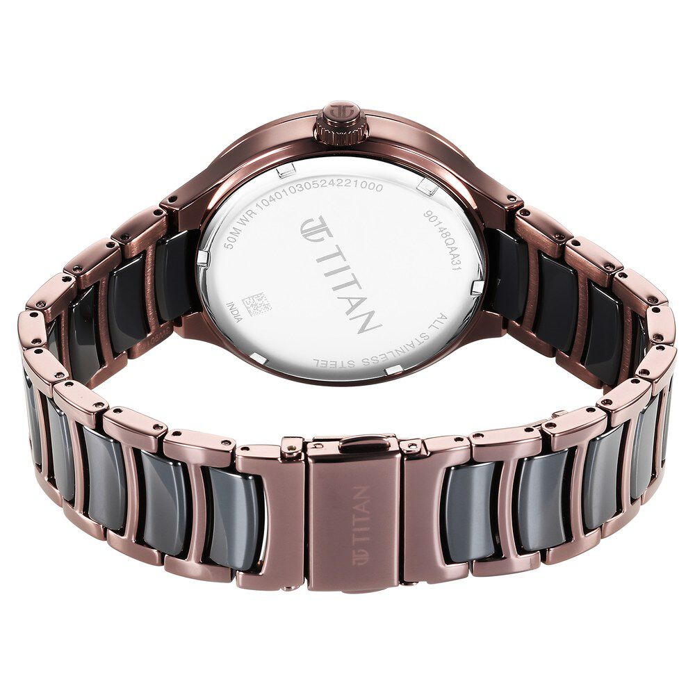 Titan Ceramic Fusion Multifunction Black Dial With Two Toned Color Stainless Steel Strap Watch For Men