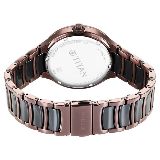 Titan Ceramic Fusion Multifunction Black Dial With Two Toned Color Stainless Steel Strap Watch For Men