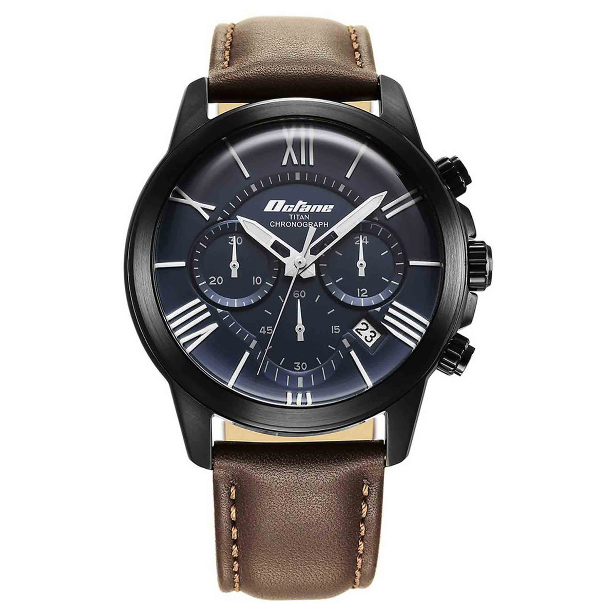 Titan Quartz Chronograph Blue Dial Leather Strap Watch for Men