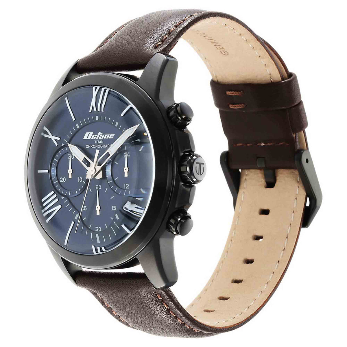 Titan Quartz Chronograph Blue Dial Leather Strap Watch for Men