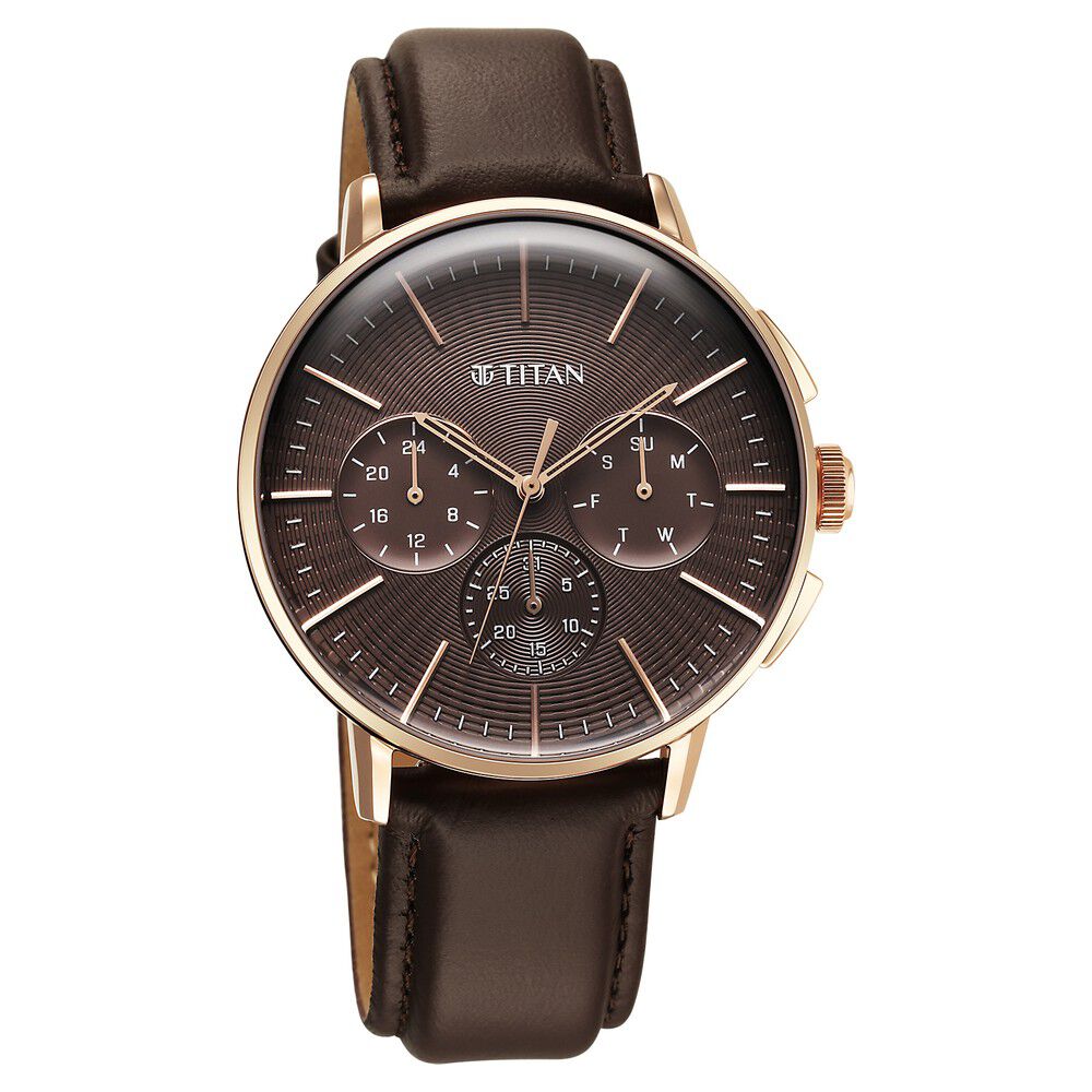Titan Light leathers Multifunction Brown Dial Leather Strap Watch For Men