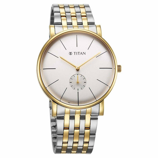 Titan Elegance Analog with Small Second and White Dial Stainless Steel Two Toned Strap Watch for Men