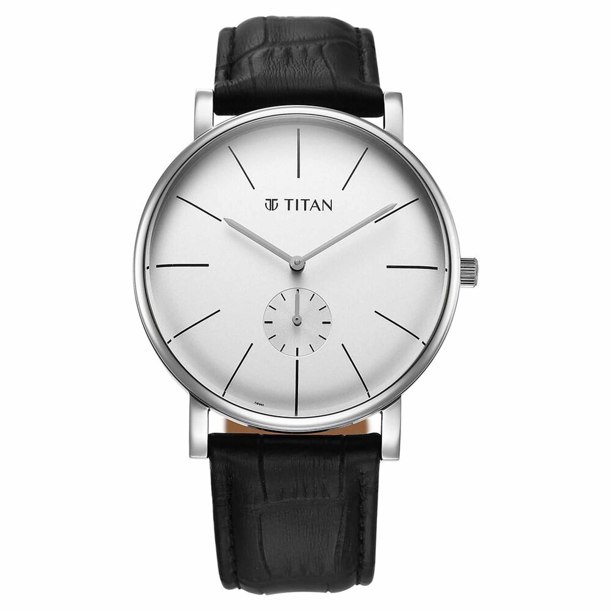 Titan Elegance Analog with Small Second and White Dial Black Leather Strap Watch for Men