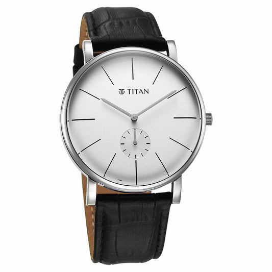 Titan Elegance Analog with Small Second and White Dial Black Leather Strap Watch for Men
