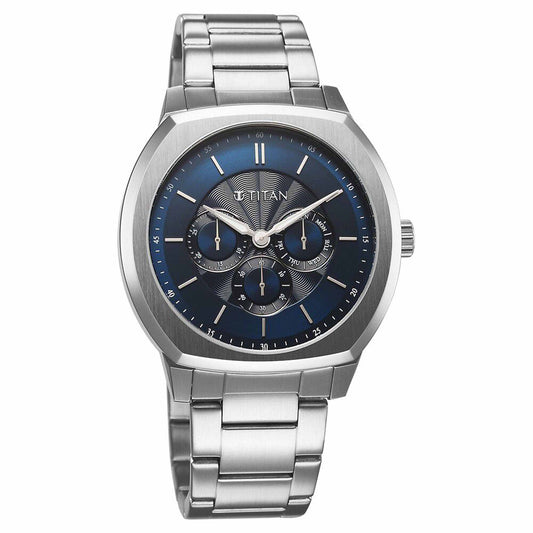 Titan Regalia Arc Analog with Day Date Second Subdial and Blue Dial Stainless Steel Strap Watch for Men