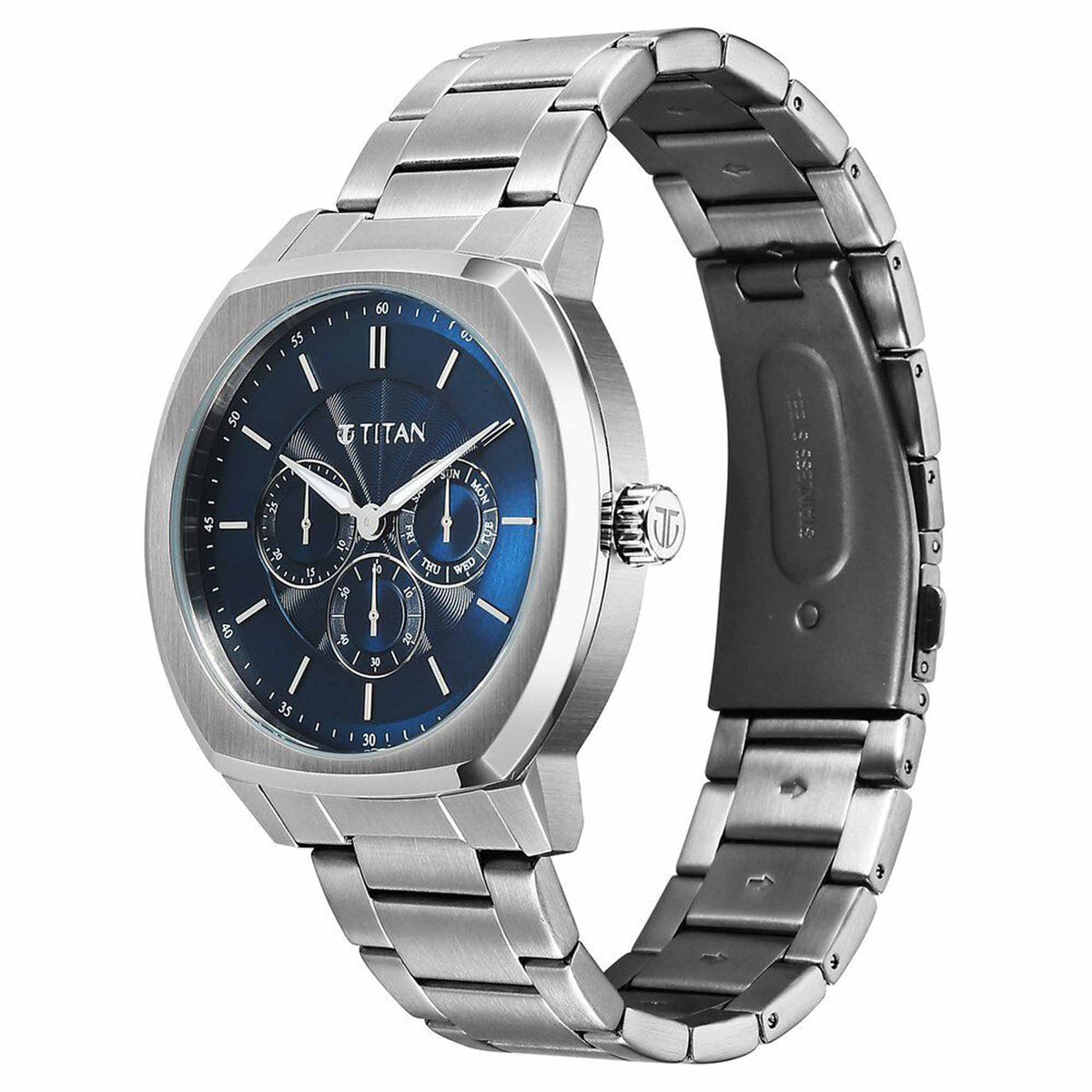Titan Regalia Arc Analog with Day Date Second Subdial and Blue Dial Stainless Steel Strap Watch for Men