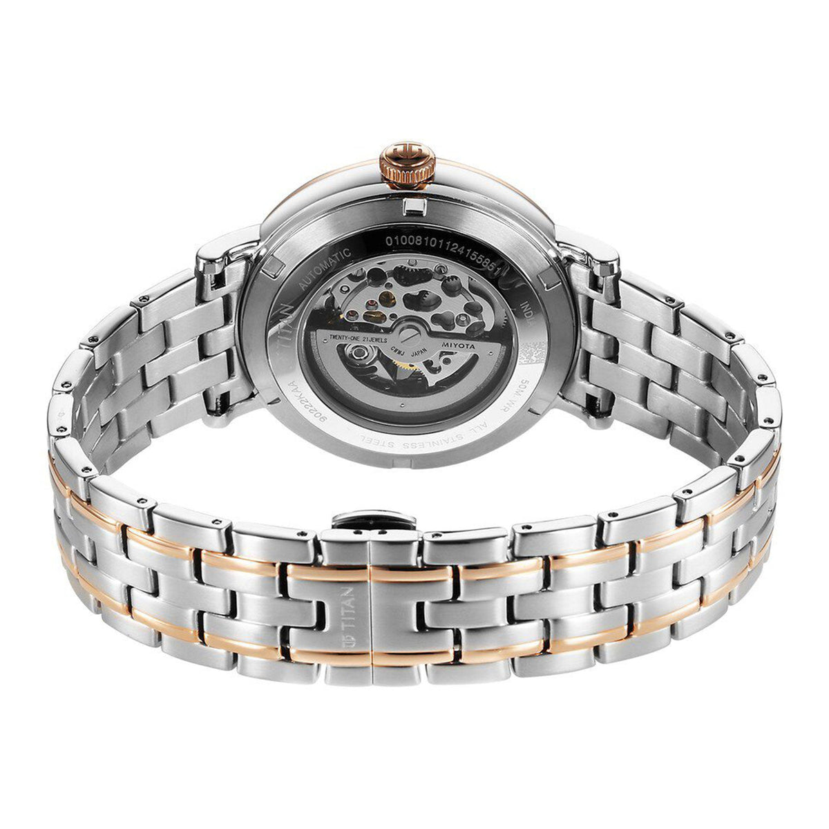Titan Yin Yang Skeletal Automatic Analog with White Dial Silver and Rose Gold Stainless Steel Strap Watch for Men