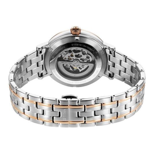 Titan Yin Yang Skeletal Automatic Analog with White Dial Silver and Rose Gold Stainless Steel Strap Watch for Men