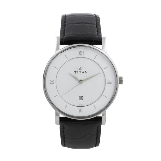 Titan Classic White Dial Analog with Date Leather Strap watch for Men 9162SL04