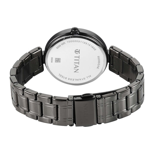 Titan Blue Dial Grey Stainless Steel Strap Analog with Moon Phase Watch For Women