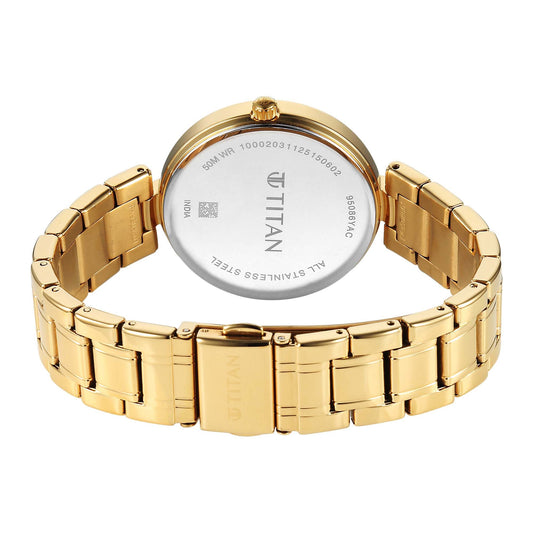 Titan Green Dial Gold Stainless Steel Strap Analog with Moon Phase Watch For Women