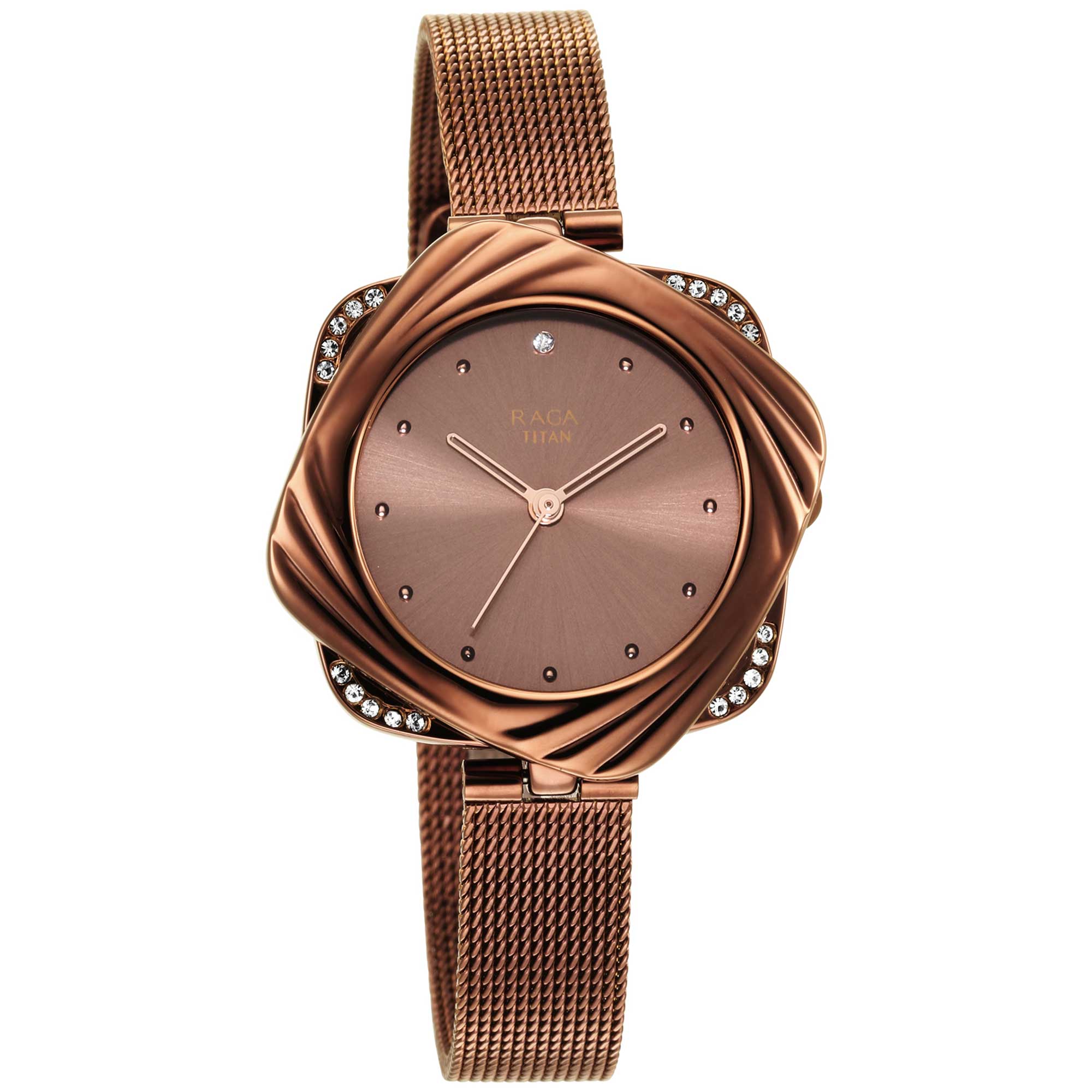 Titan Raga Moments of Joy Brown Dial Analog Stainless Steel Strap Watch for Women 95139QM02