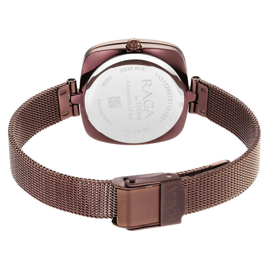 Titan Raga Moments of Joy Brown Dial Analog Stainless Steel Strap Watch for Women 95139QM02