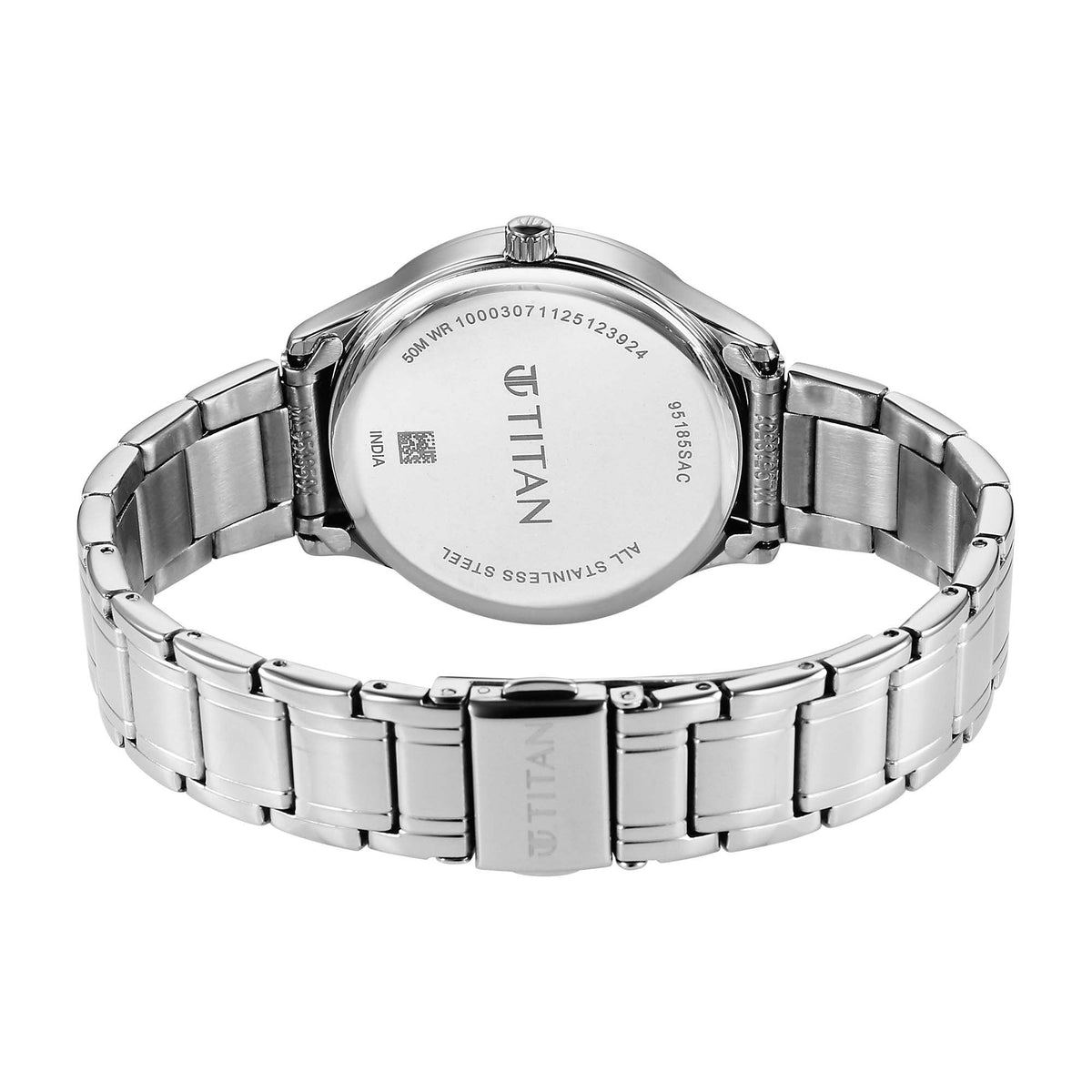 Titan Blue Dial Silver Stainless Steel Strap Analog with Date Watch For Women