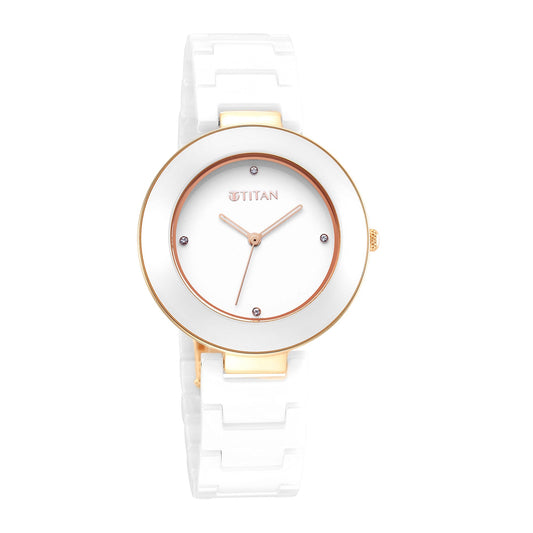 Titan Purple Ceramics White Dial Analog Ceramic Strap watch for Women