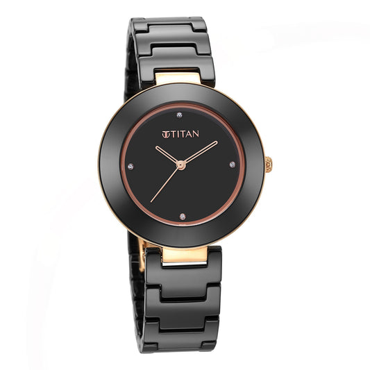 Titan Purple Ceramics Black Dial Analog Ceramic Strap watch for Women