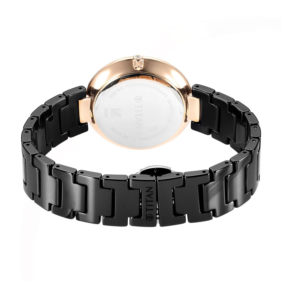 Titan Purple Ceramics Black Dial Analog Ceramic Strap watch for Women